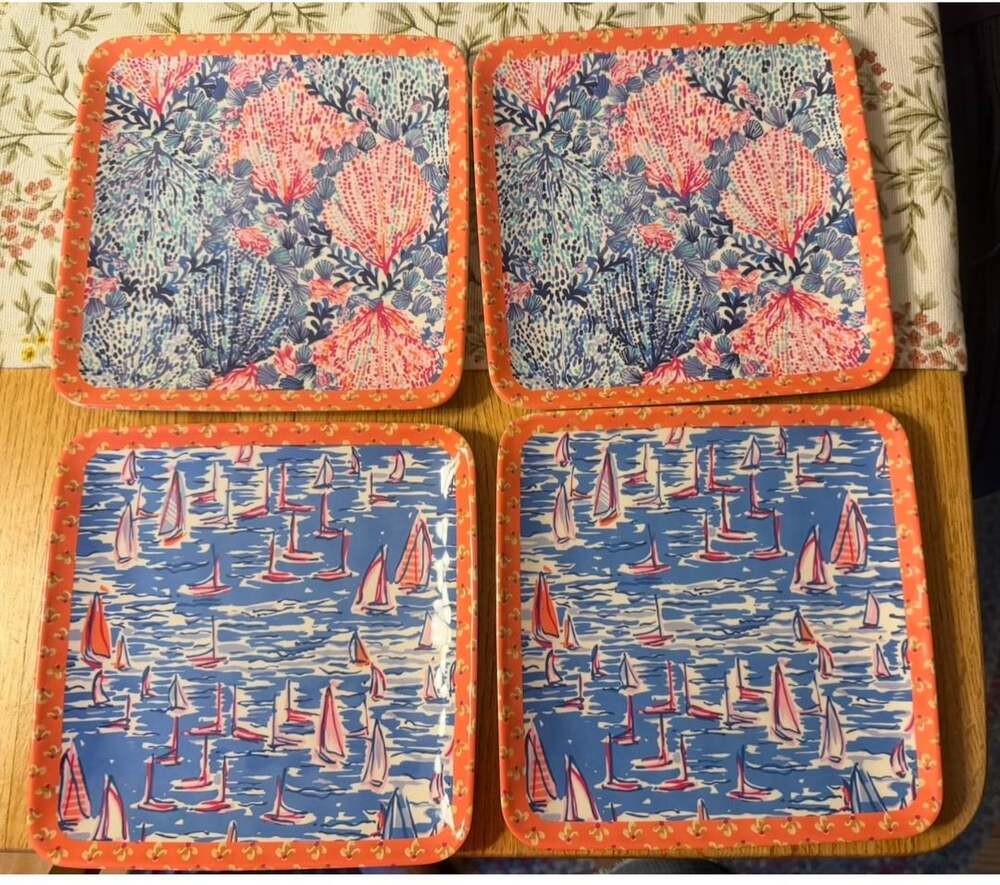 Lilly Pulitzer Melamine Plate Set Boatylicious Sway With Me 4 Pcs